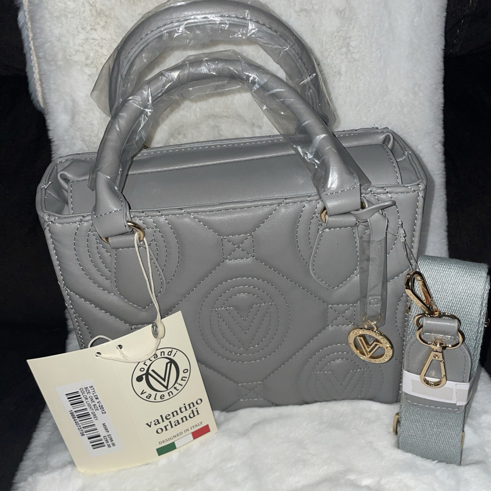 Valentino Orlandi Grey Handbag with crossbody strap.